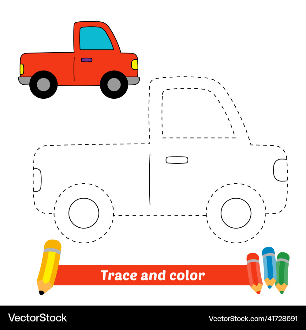 Trace and color for kids car Trace and color for kids car vector image
