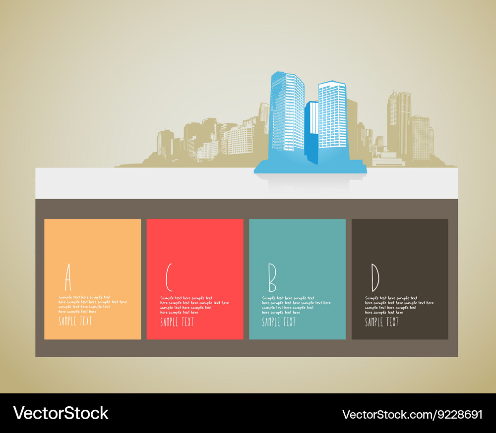 Website template with skyscrapers and 4 blocks Vector Image