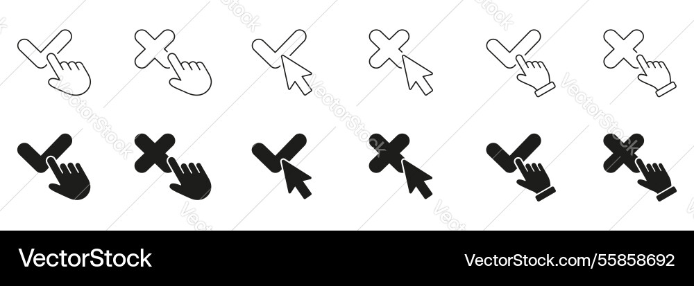 Cursor Klick Hand und Pfeil mit x Linie solid Vektorbild