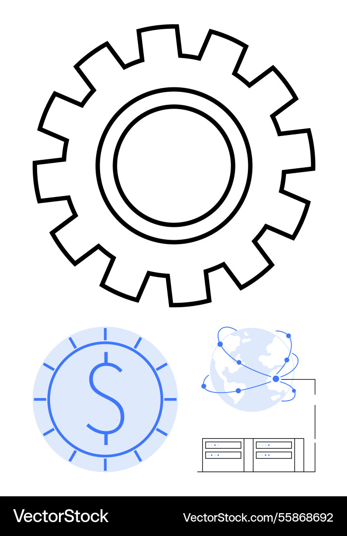Gear dollar coin cloud connection and database Vector Image