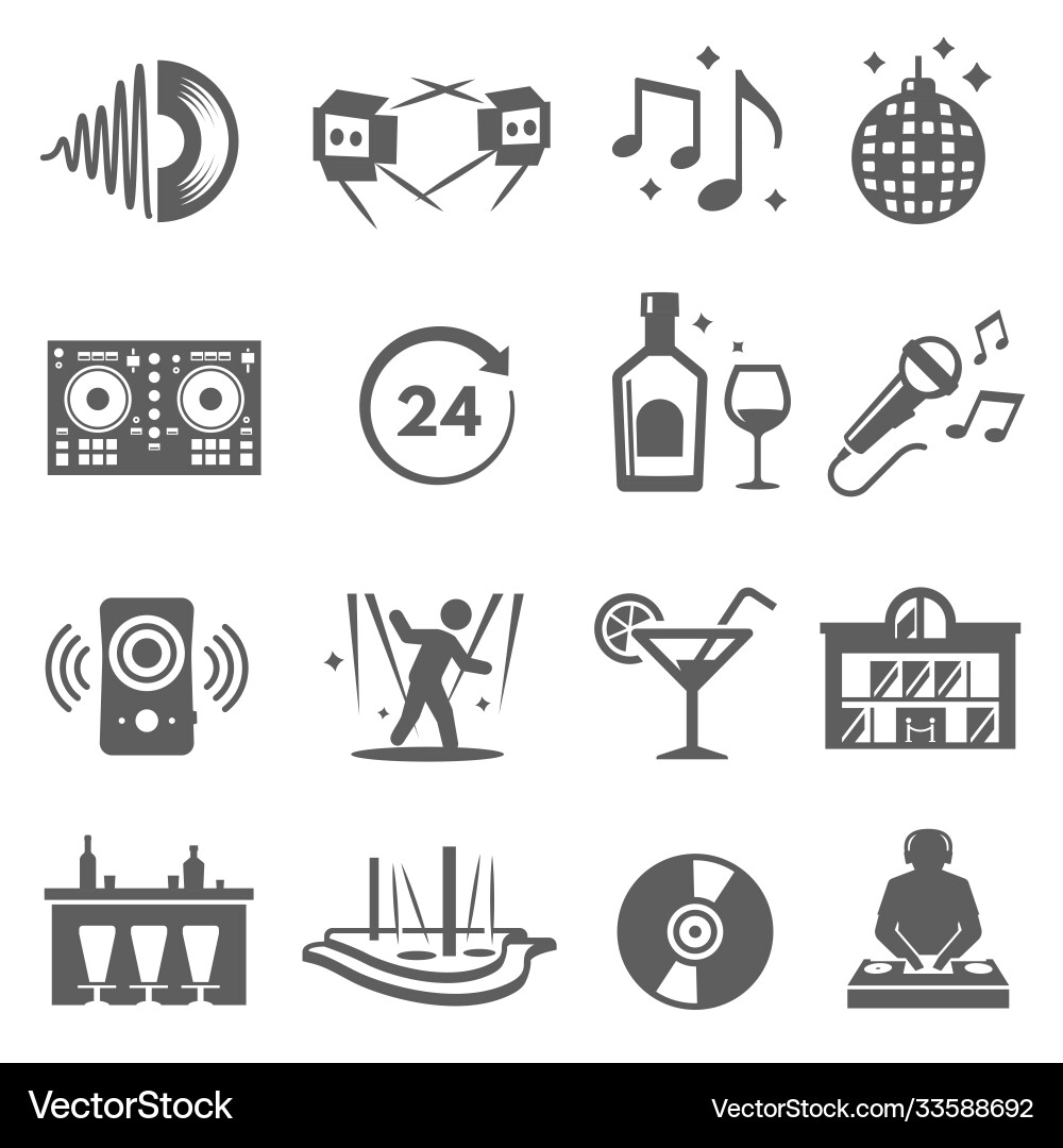 Night club party icons set isolated on white Night club party icons set isolated on white vector image