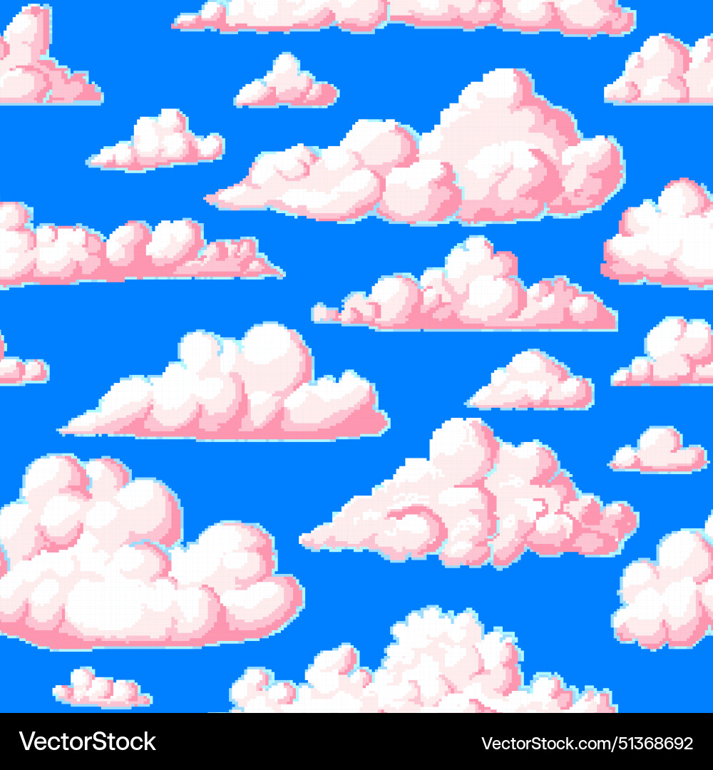 Pixel art cloud seamless pattern 8 bit objects Pixel art cloud seamless pattern 8 bit objects vector image