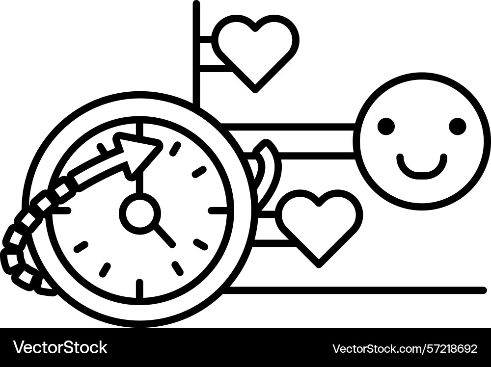 Smiling face with a clock and two hearts Smiling face with a clock and two hearts vector image