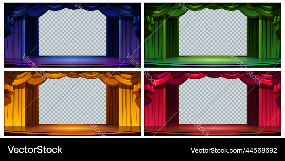 Stage curtains isolated set empty textile frames Stage curtains isolated set empty textile frames vector image