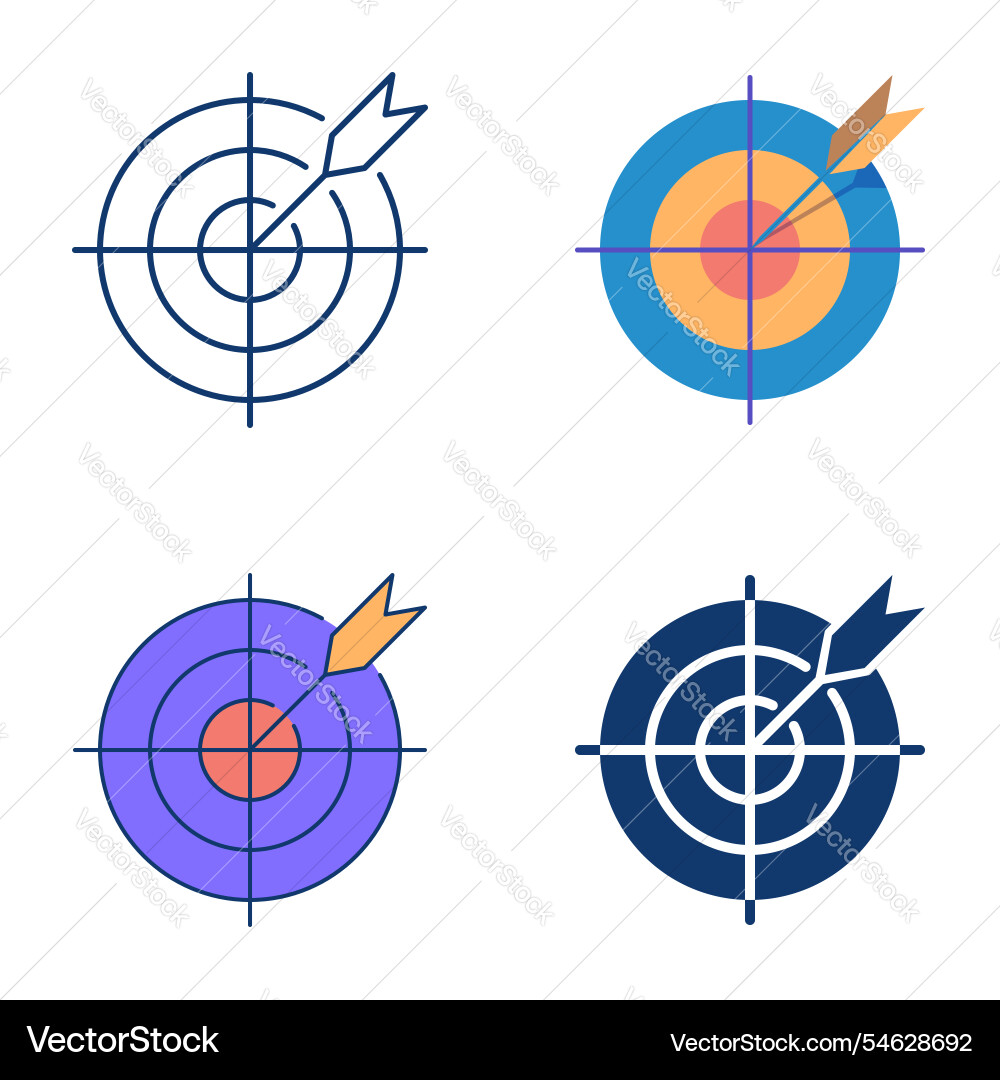 Target icon set in flat and line style Target icon set in flat and line style vector image