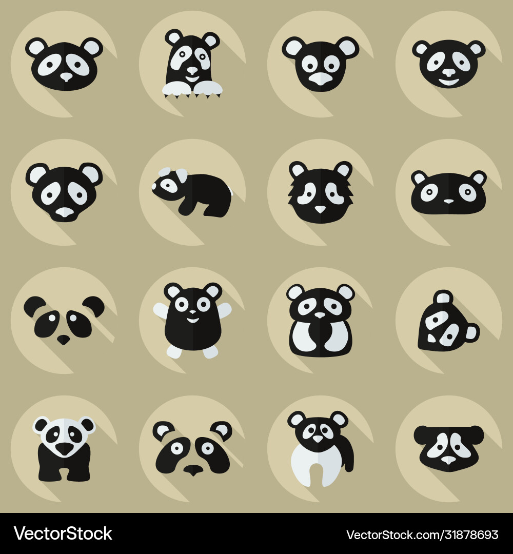 Flat concept set modern design with shadow pandas vector image