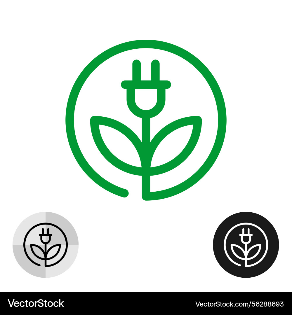 Green energy icon with leaves and electric plug Green energy icon with leaves and electric plug vector image