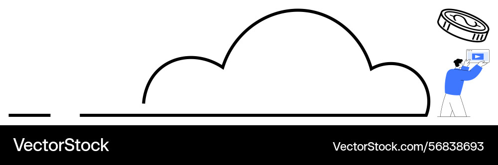 Person uploading data to cloud server represented Person uploading data to cloud server represented vector image