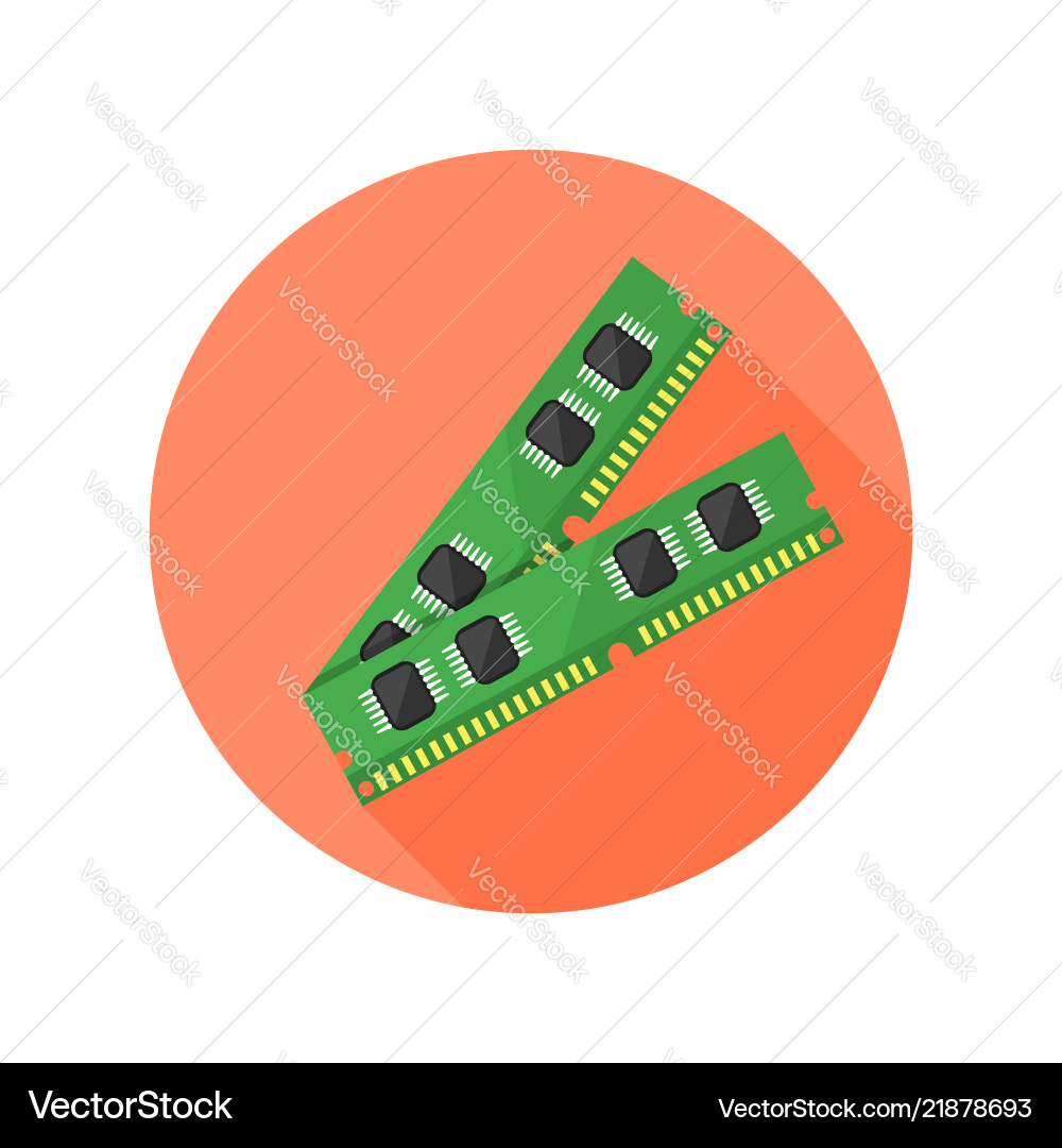 Ram memory round icon with long shadow Ram memory round icon with long shadow vector image