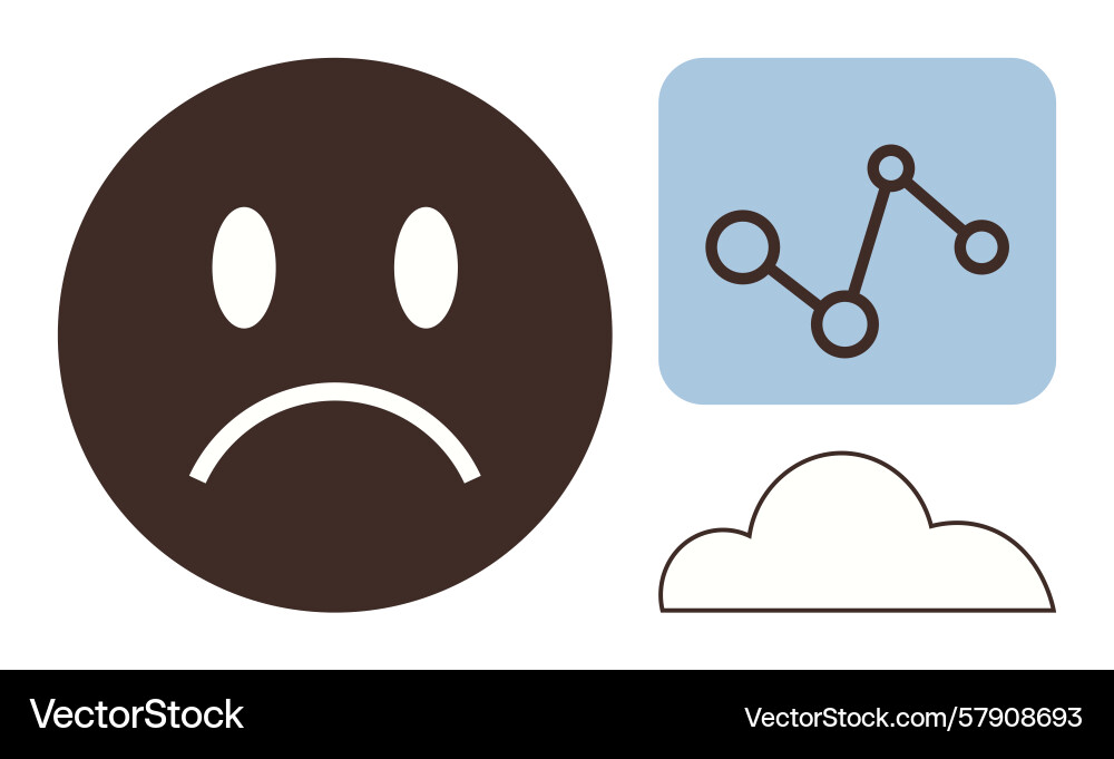 Sad face with declining chart and cloud Vector Image
