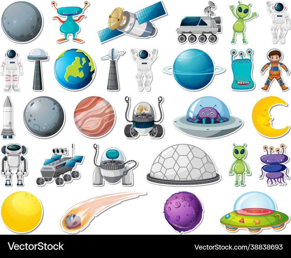 Set stickers with solar system objects isolated Set stickers with solar system objects isolated vector image