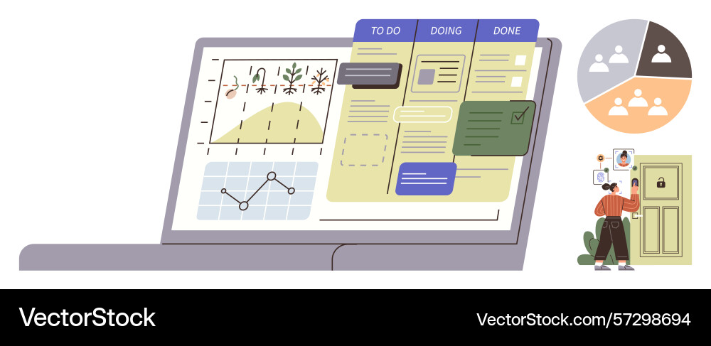 Digital workflow management displaying charts Digital workflow management displaying charts vector image