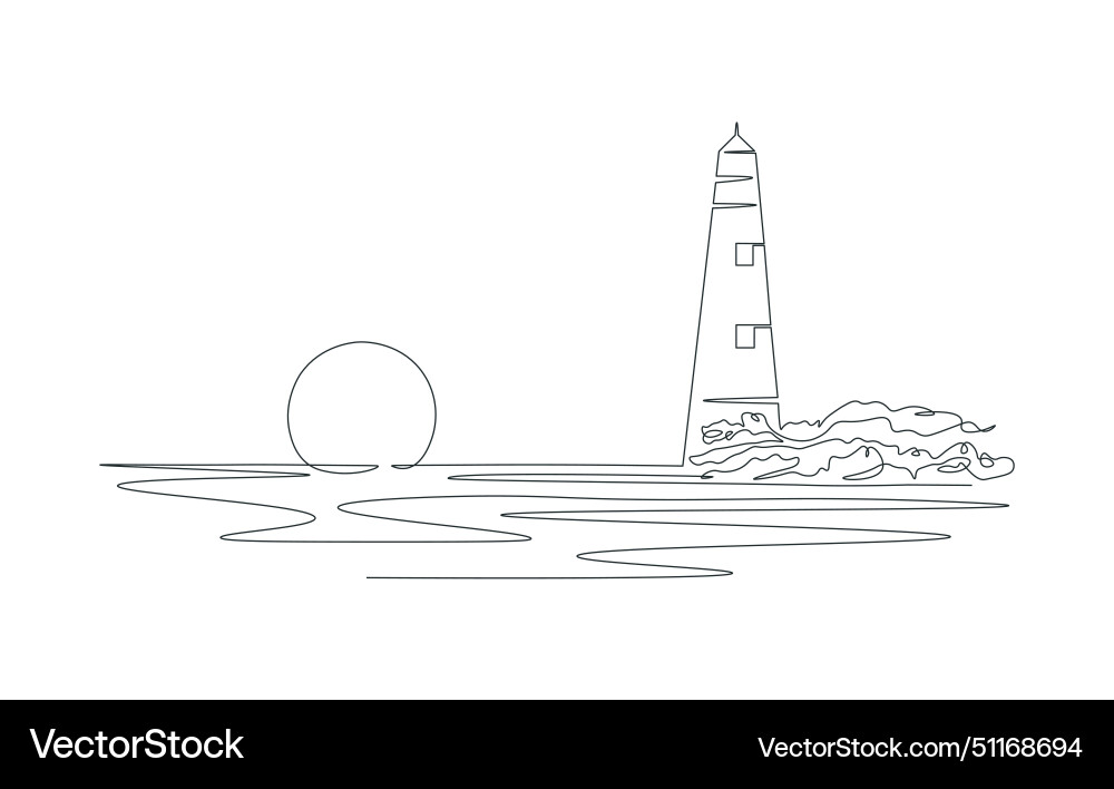Drawing lighthouse with single continuous line Drawing lighthouse with single continuous line vector image