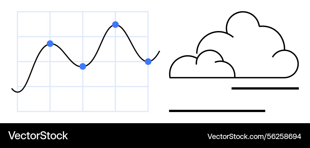 Line graph with data points next to abstract cloud Line graph with data points next to abstract cloud vector image