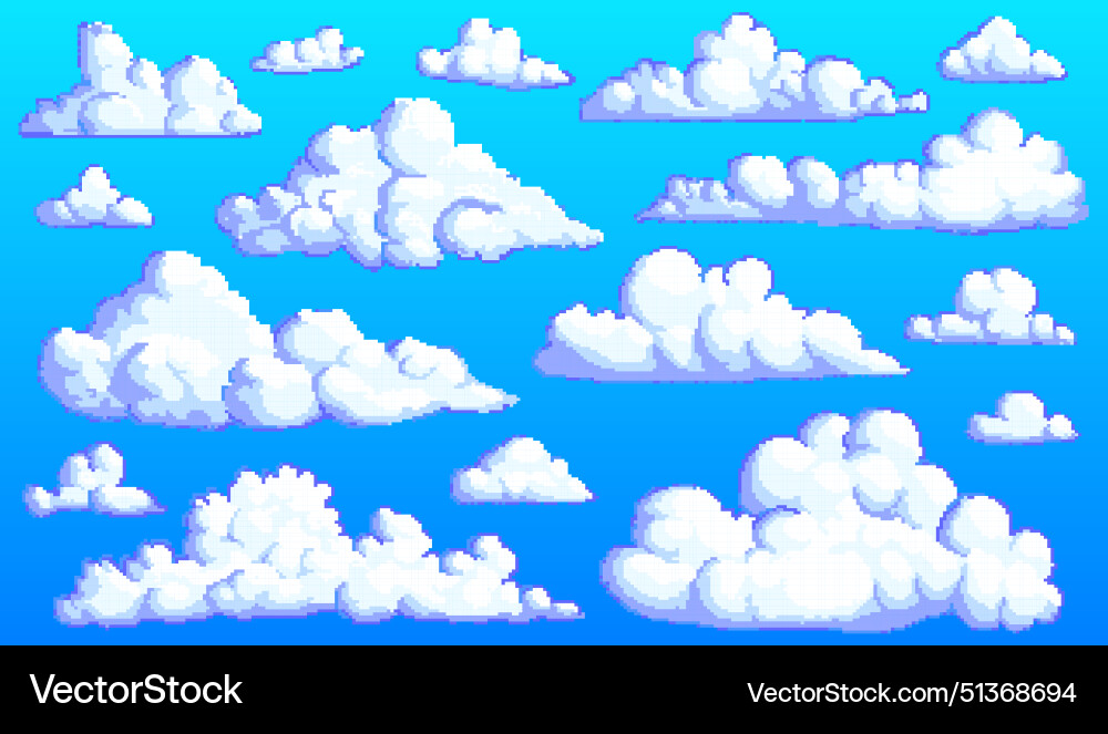 Pixel art cloud 8 bit objects digital icons Vector Image
