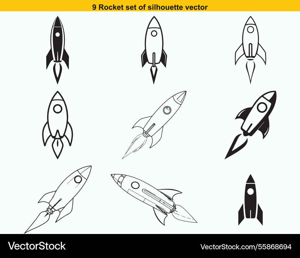 Set of rocket icon 9 different styles editable Set of rocket icon 9 different styles editable Vector Image