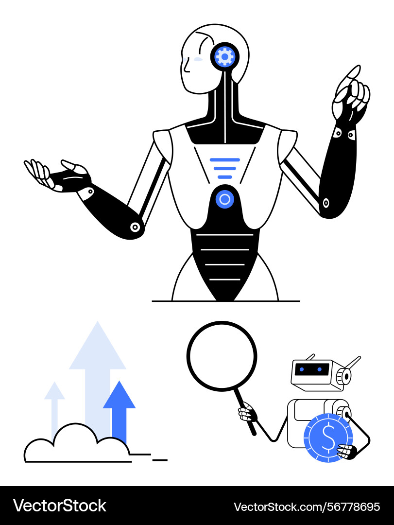 Advanced ai robot with data insights and growth Advanced ai robot with data insights and growth vector image