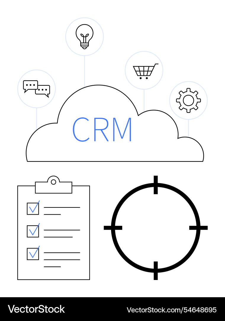 Cloud-based crm with task checklist target light Cloud-based crm with task checklist target light vector image