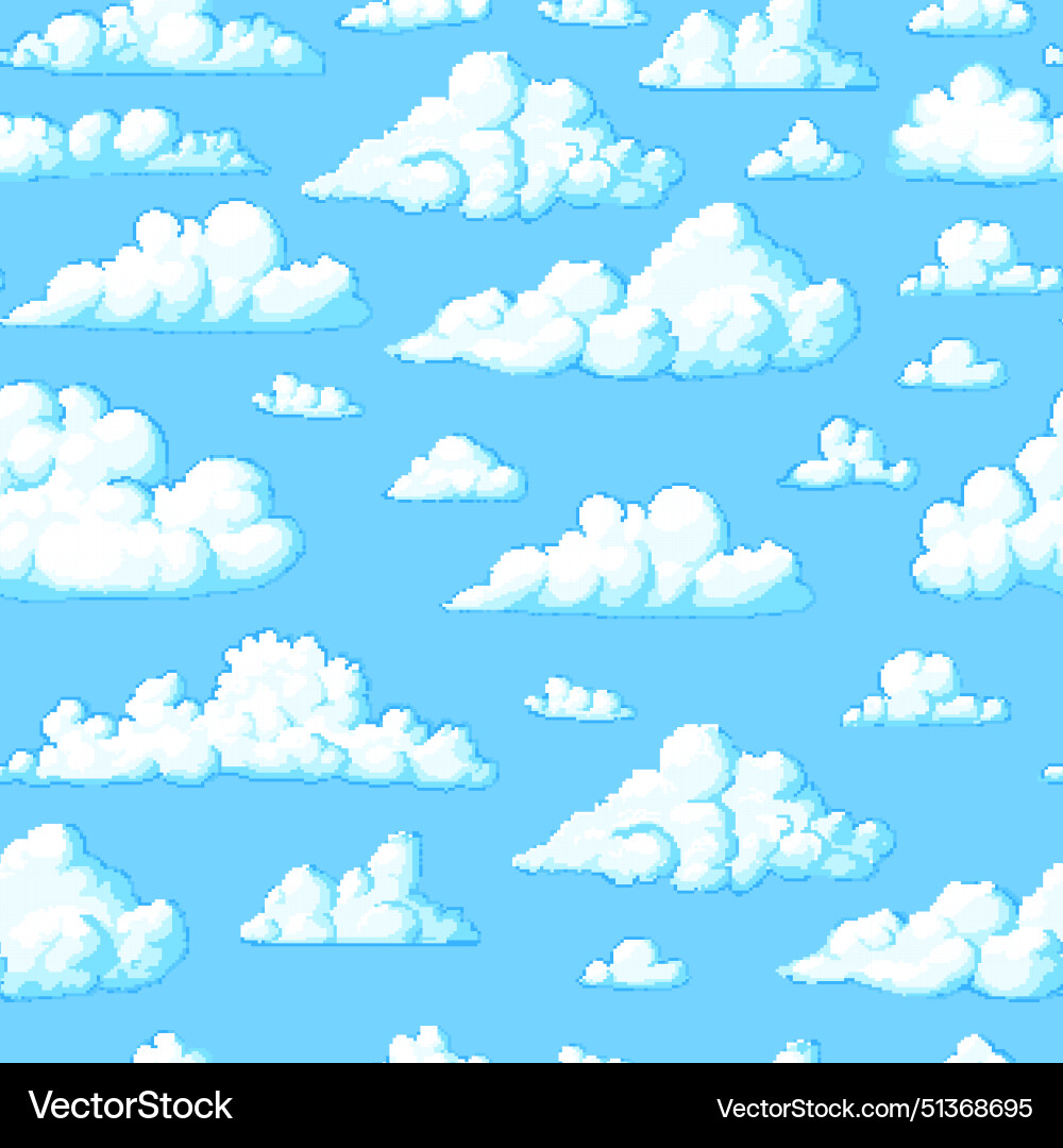 Pixel art cloud seamless pattern 8 bit objects Pixel art cloud seamless pattern 8 bit objects vector image