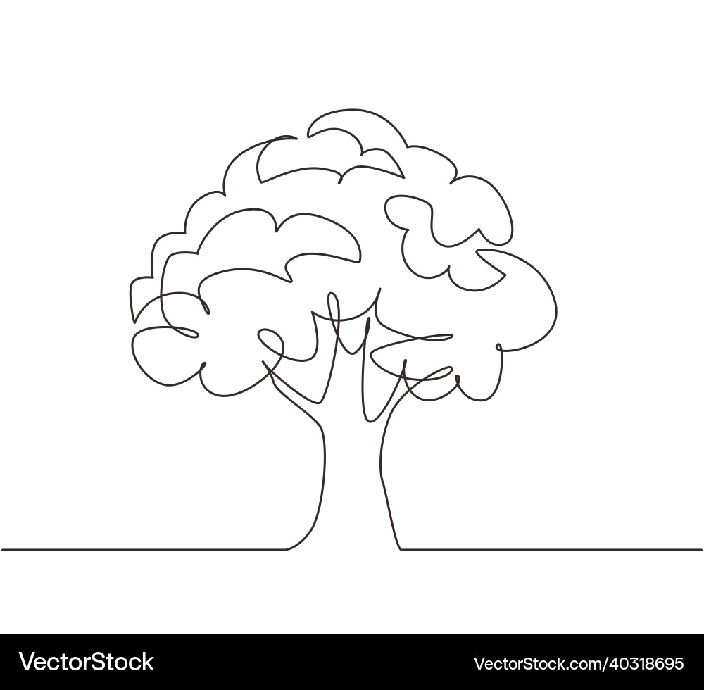 Single Line Grüner Baum Vektorbild