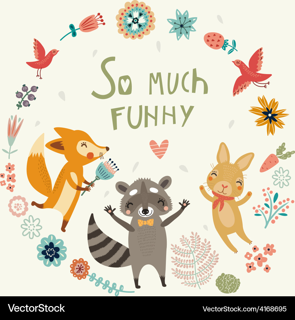 Whimsical Floral Animals Vector Image