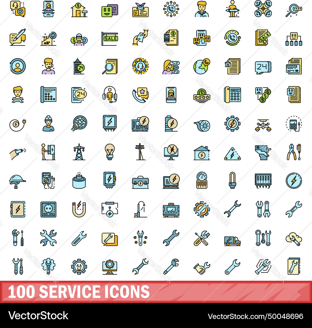 100 service icons set color line style 100 service icons set color line style Vector Image