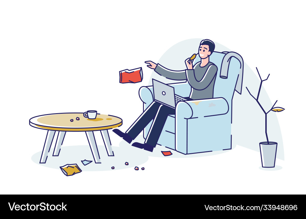 Lazy man littering at home throwing waste on floor Lazy man littering at home throwing waste on floor vector image