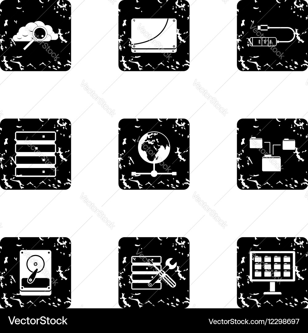 Computer data icons set grunge style vector image