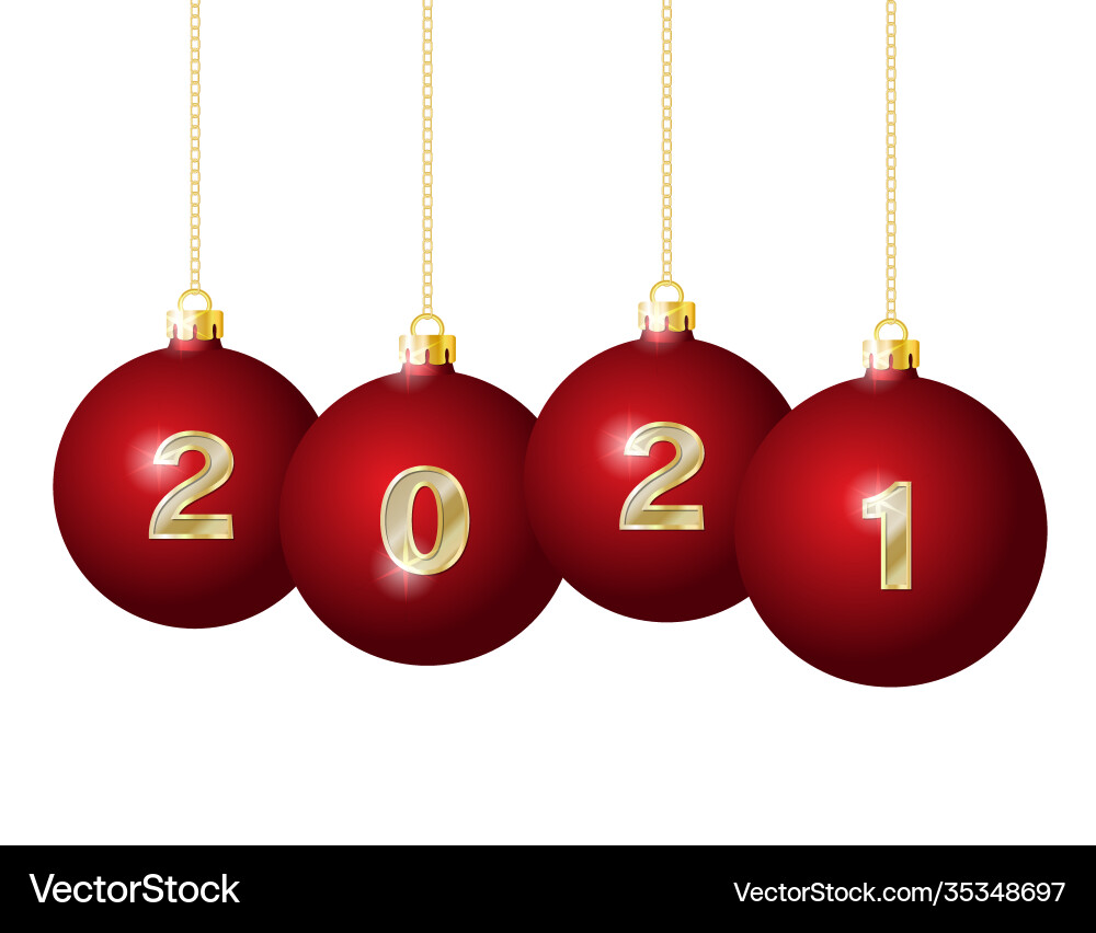 Glass christmas balls 2021 hanging on golden Vector Image