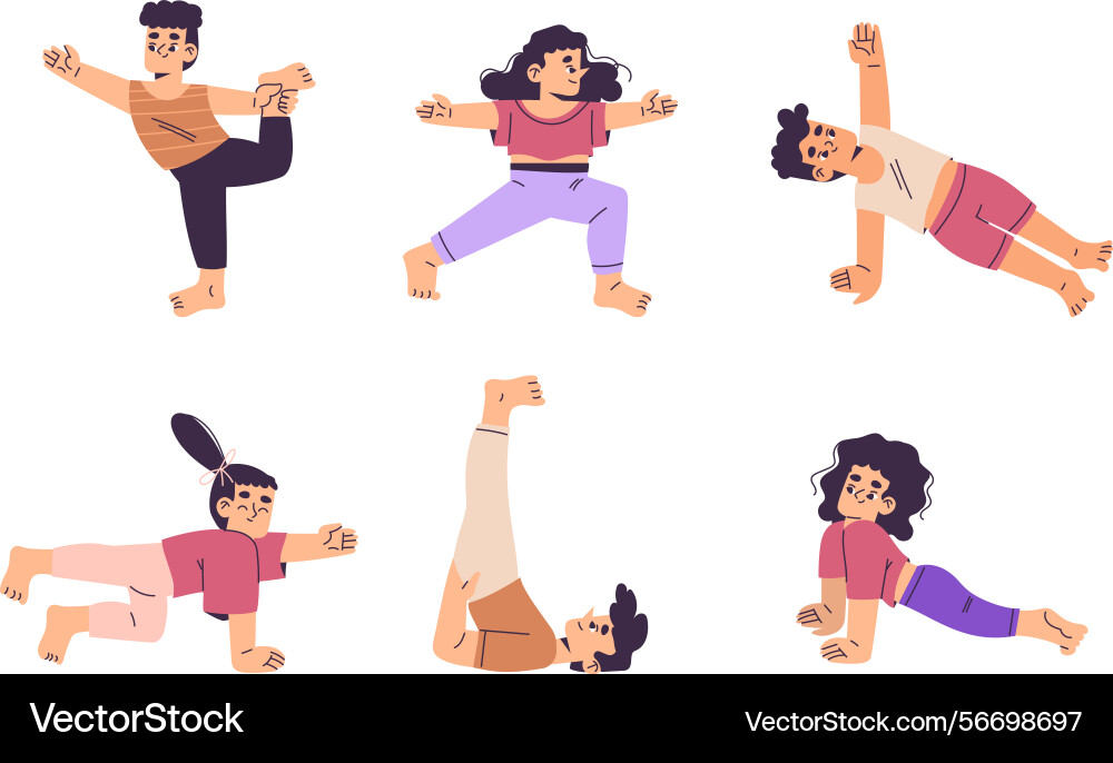Kids yoga modern flat style explore our dynamic Kids yoga modern flat style explore our dynamic vector image