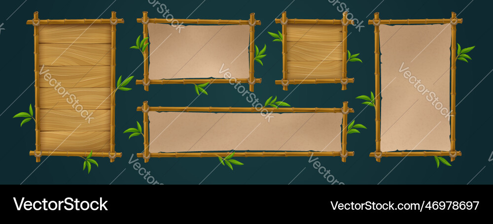 Realistic set of bamboo wood and paper signboards Realistic set of bamboo wood and paper signboards vector image