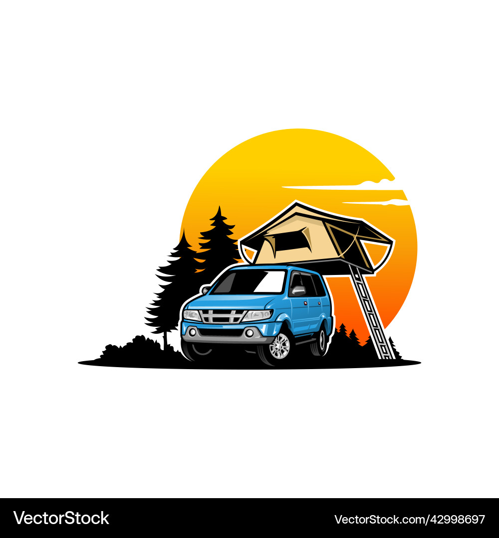 Rv camper van vehicle with roof tent Rv camper van vehicle with roof tent Vector Image