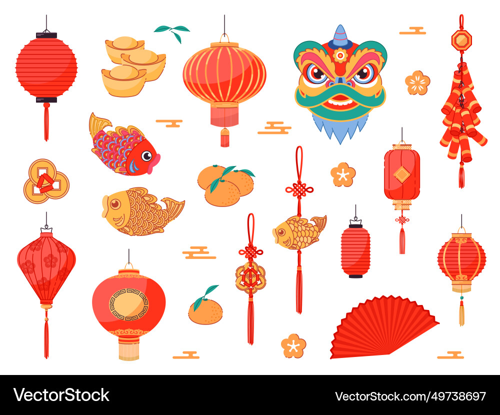 Traditional chinese lanterns cartoon asian red Traditional chinese lanterns cartoon asian red vector image