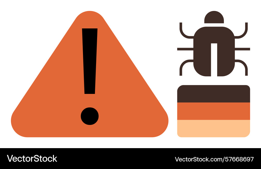Warning sign with bug icon indicating a software Warning sign with bug icon indicating a software vector image