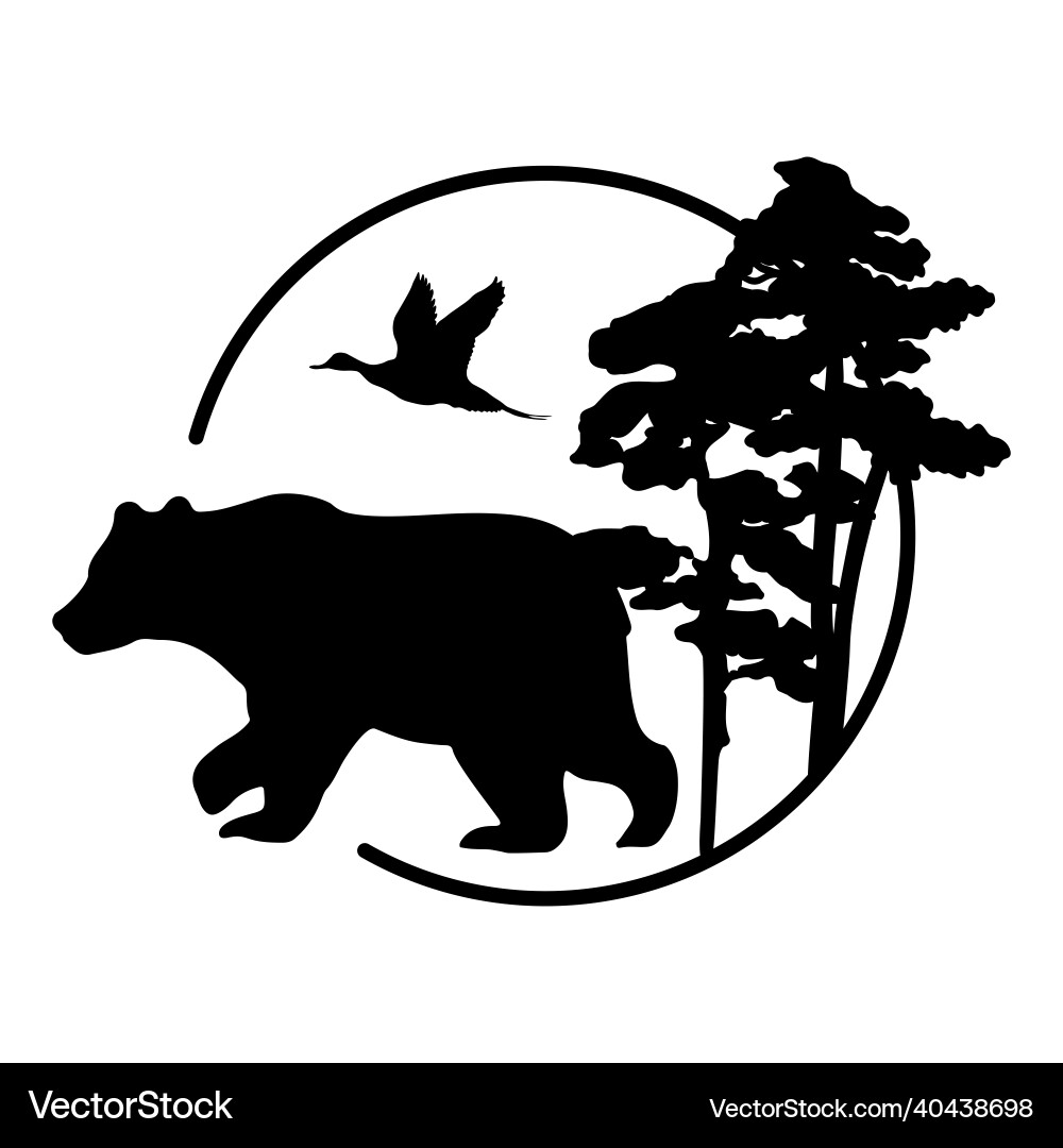 Black Bear Silhouette with Trees – Royalty-Free Vector | VectorStock, image size:1000x1080