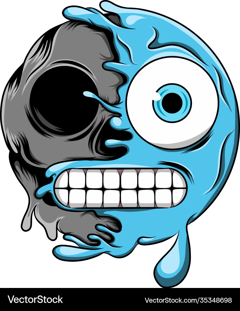 Blue Cold Emojis Transforming to Skull vector image