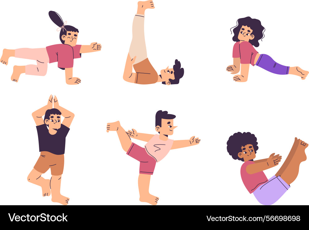 Kids yoga modern flat style explore our dynamic Kids yoga modern flat style explore our dynamic vector image