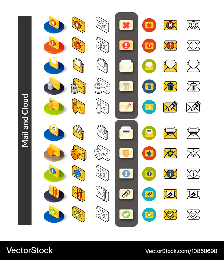 Set of icons in different style - isometric flat vector image