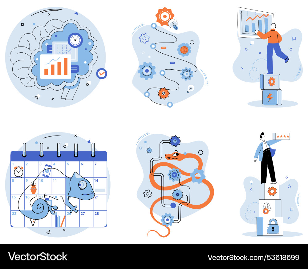 Brainstorming and planning process with data Brainstorming and planning process with data vector image