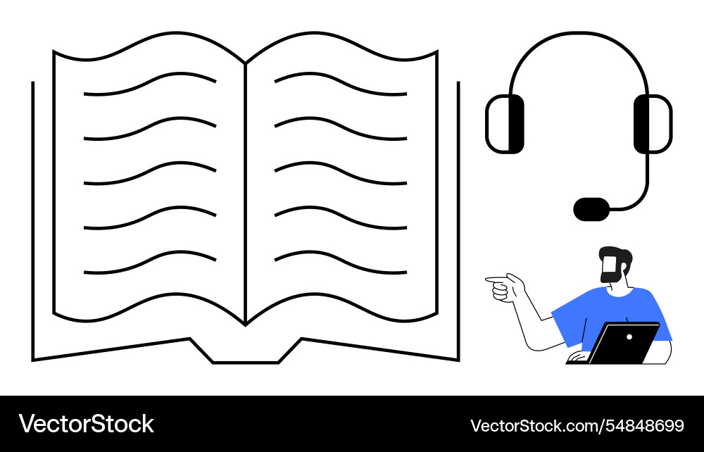 E-learning concept with open book headset E-learning concept with open book headset vector image