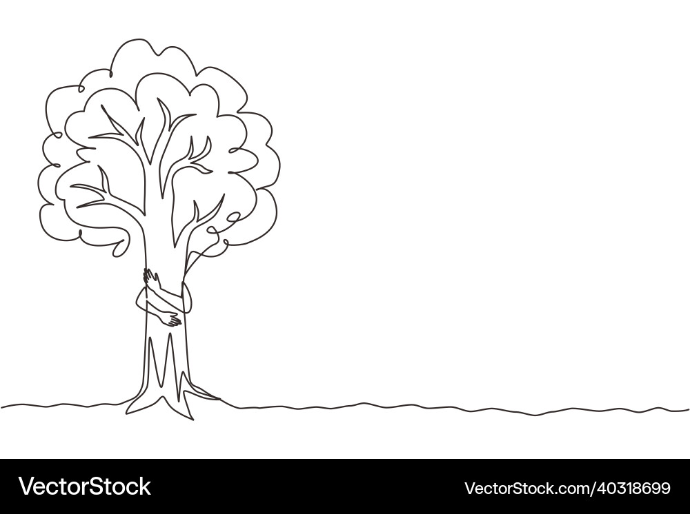 Einzelne eine Linie Zeichnung Mann umarmen Baum im Park Einzelne eine Linie Zeichnung Mann umarmen Baum im Park vektorbild