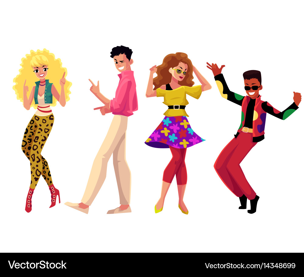 People in 1980s style clothes dancing at retro vector image