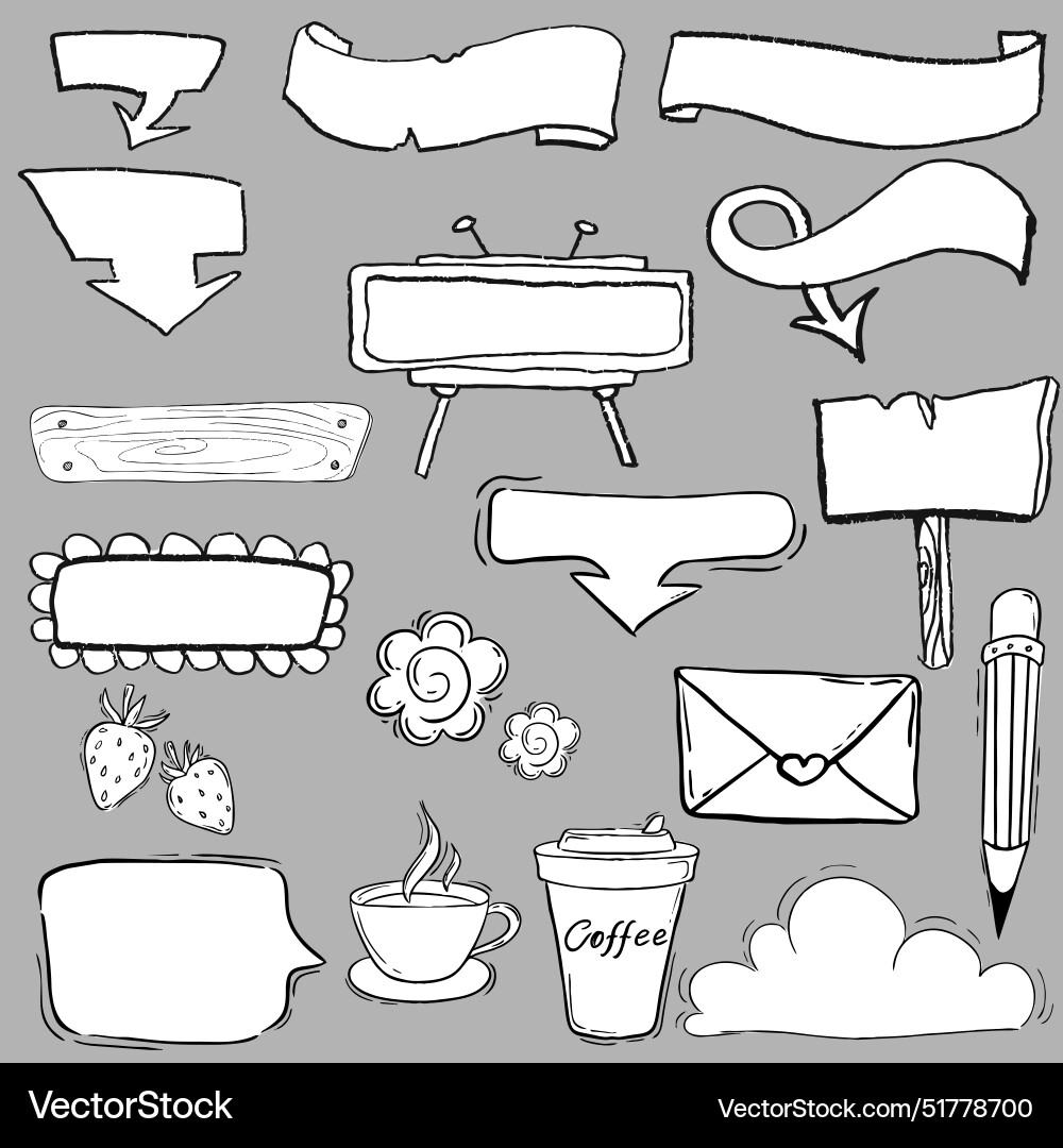 A set of doodle frames and elements for text Vector Image