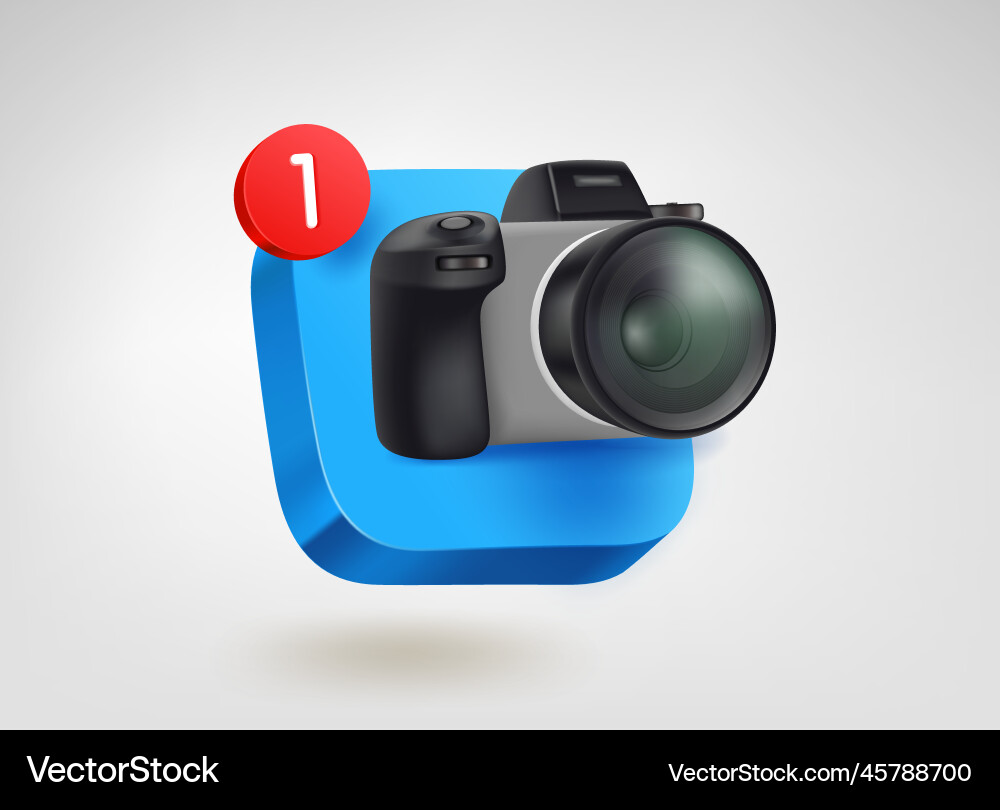 Digital camera app button with notification 3d vector image
