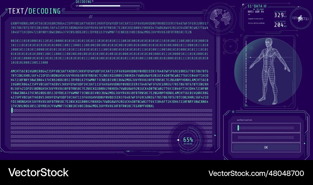 Hud interface futuristic design with text decoding Hud interface futuristic design with text decoding vector image
