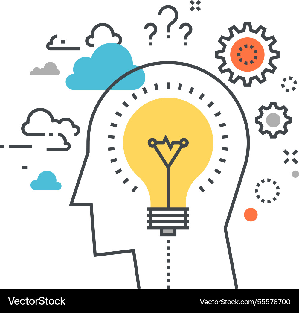 Idea and imagination flat line design concept Idea and imagination flat line design concept Vector Image