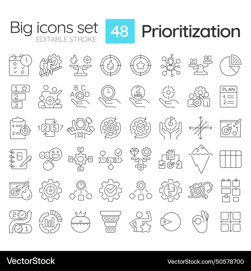 Prioritization linear icons set Vector Image