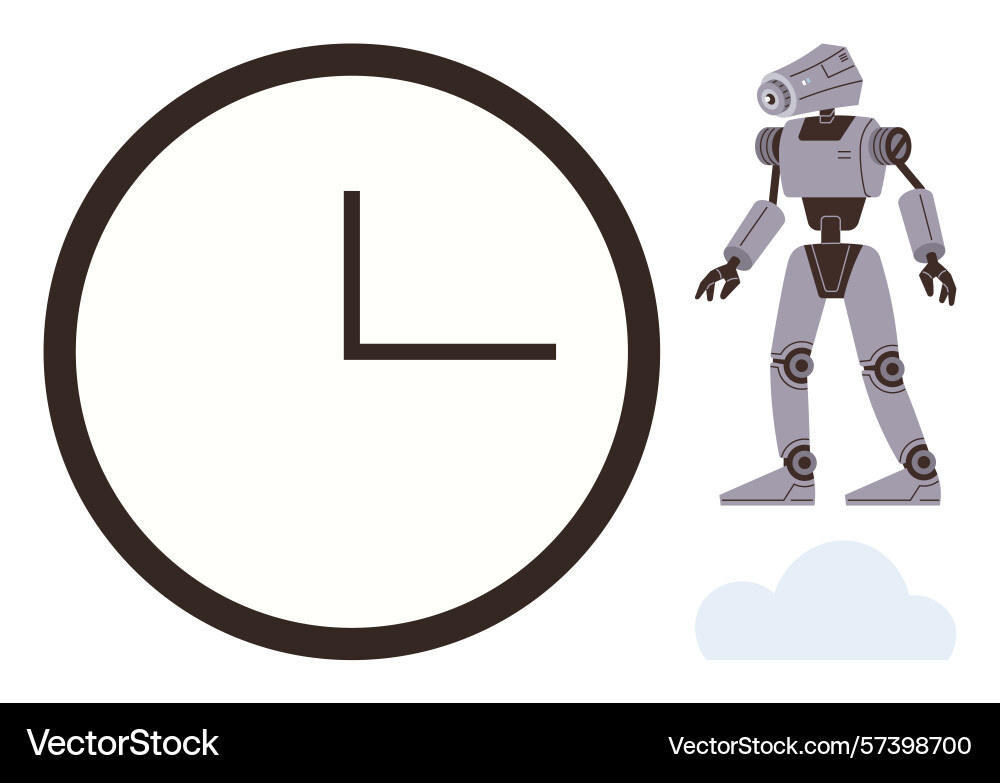 Robot with clock symbol representing automation Robot with clock symbol representing automation vector image