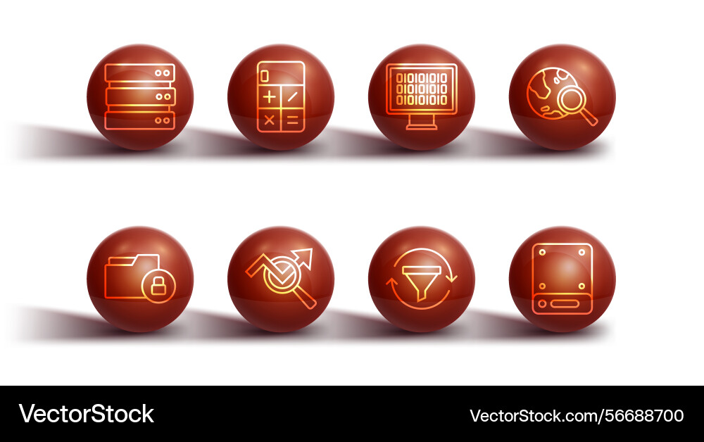 Set line server folder and lock search globe Set line server folder and lock search globe vector image