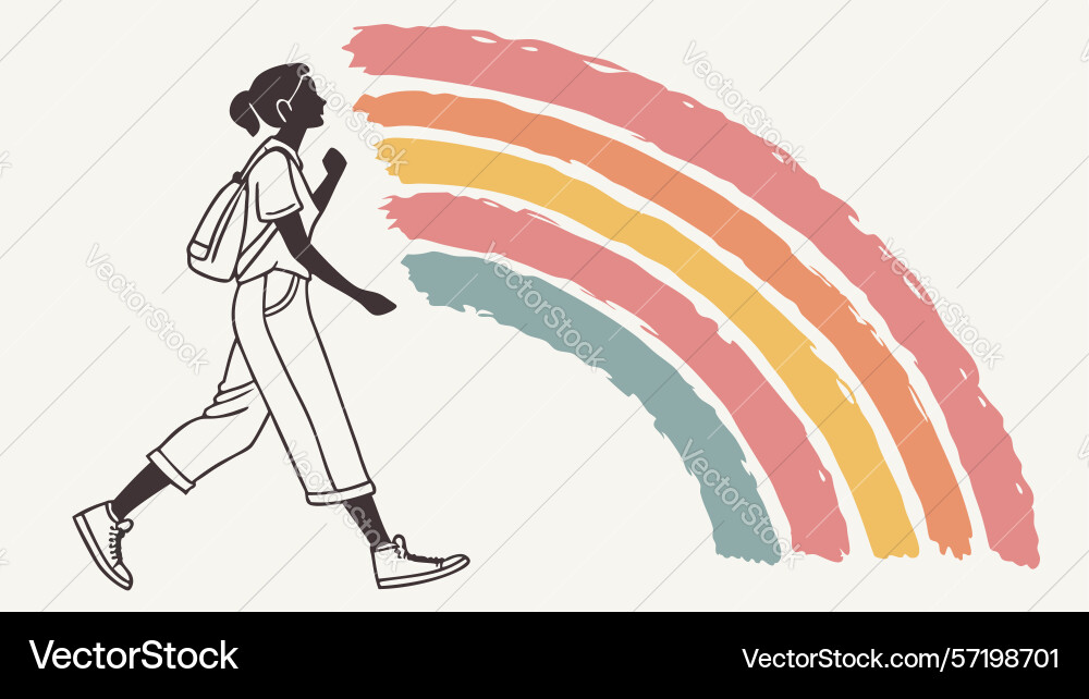 Dynamic runner on colorful rainbow path design vector image